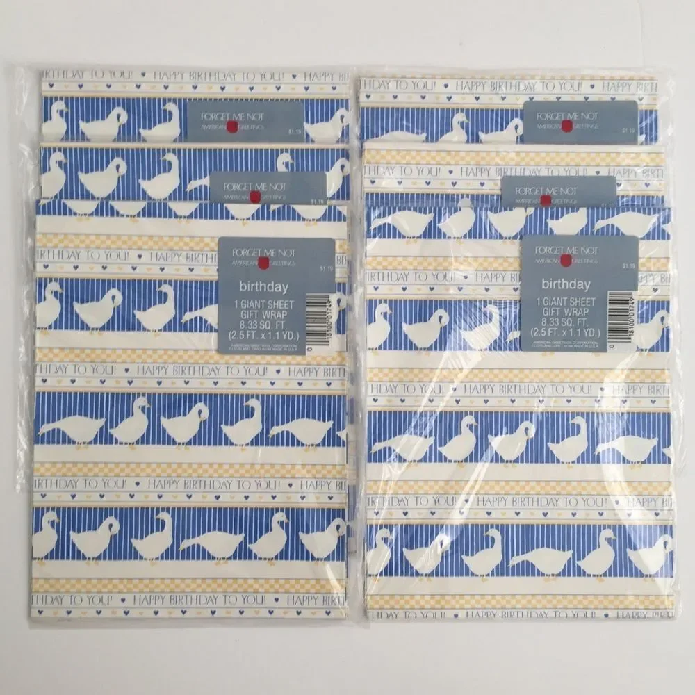 Vintage Forget Me Not American Greetings Birthday Duck Giant Sheet Gift Wrap